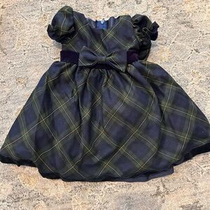 Sweet Pea Navy and Green Plaid Dress with Bow